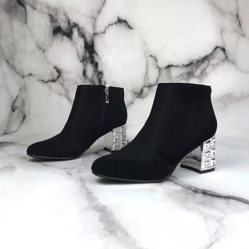 Madeline Stuart Black Ankle Boots Bedazzled Heels